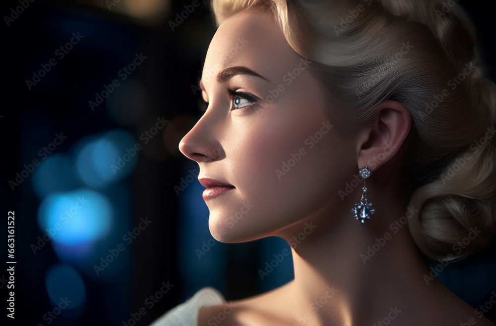 Close up image of dreamy Cinderella face. Female fairytale character with curly hairdo. Generate ai Close up image of dreamy Cinderella face. Female fairytale character with curly hairdo. Generate ai