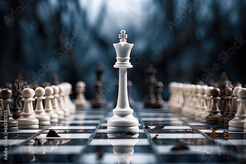 white king standing alone on chessboard with black squares and black squares above him