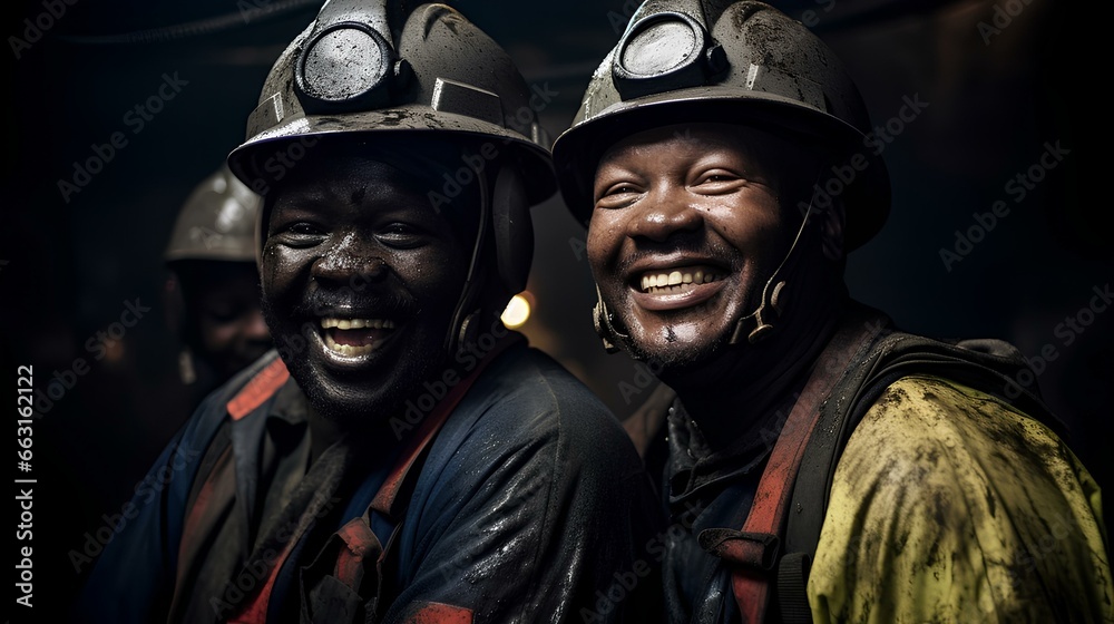 Smiling miners, two African-American male workers at a mining plant. Smiling miners, two African-American male workers at a mining plant.