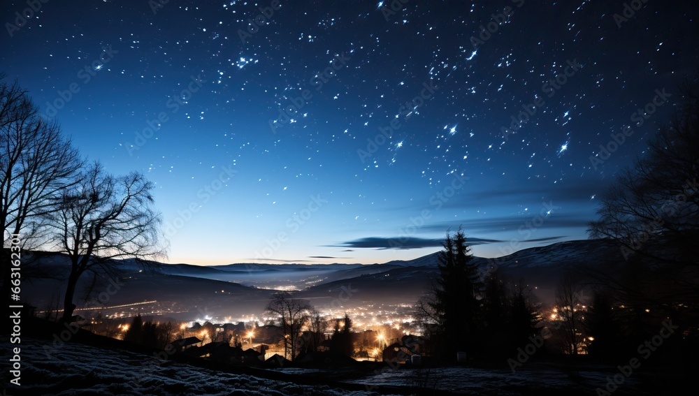 Winter night in the mountains with starry sky