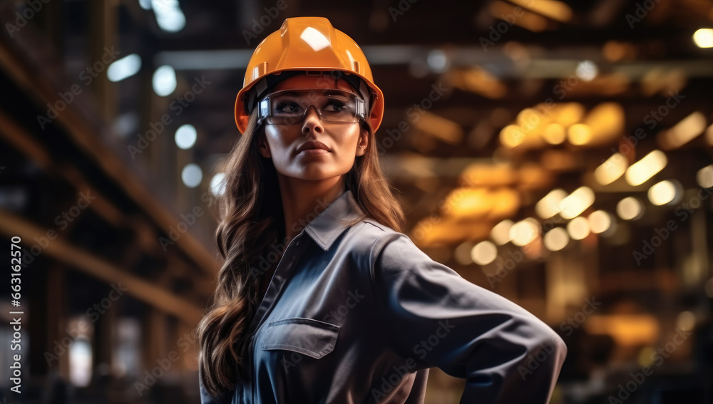 Female worker wearing a safety helmet working in the production line at industry factory. Female worker wearing a safety helmet working in the production line at industry factory.