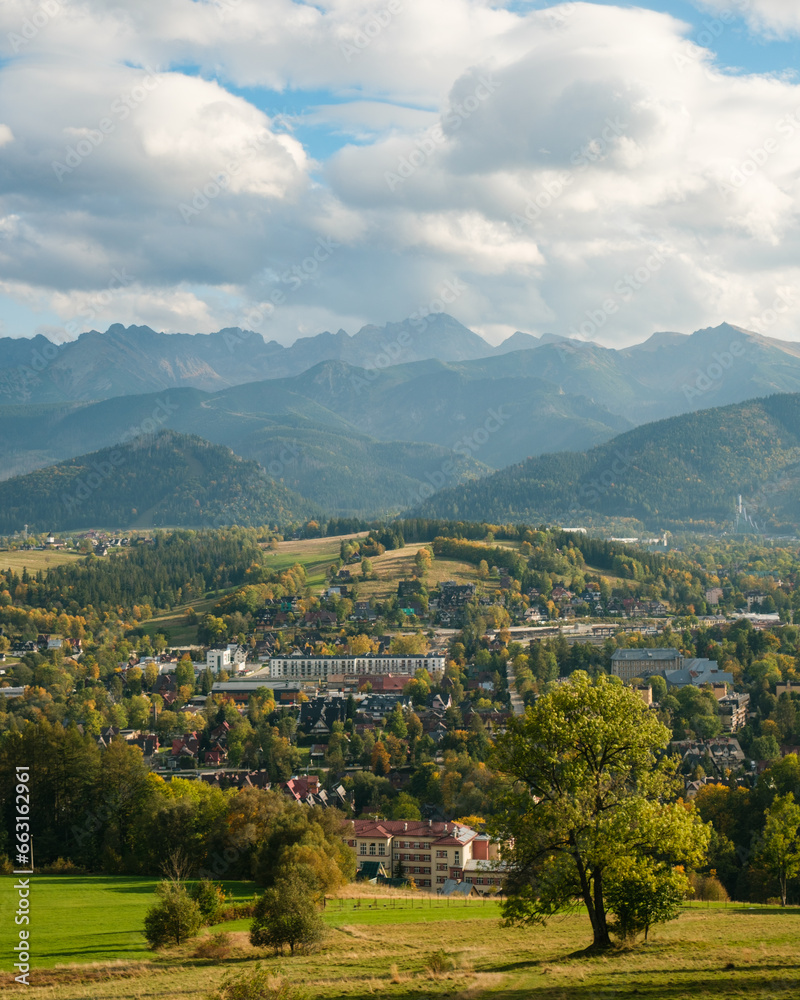 View of the Tatra Mountains from Ząb, a village near Zakopane, Poland