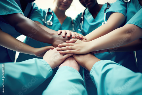 several nurses in a row holding their hands together in a circle