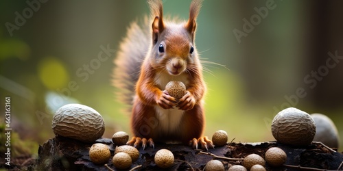 A cute squirrel sitting eating walnut kernels, AI Generative