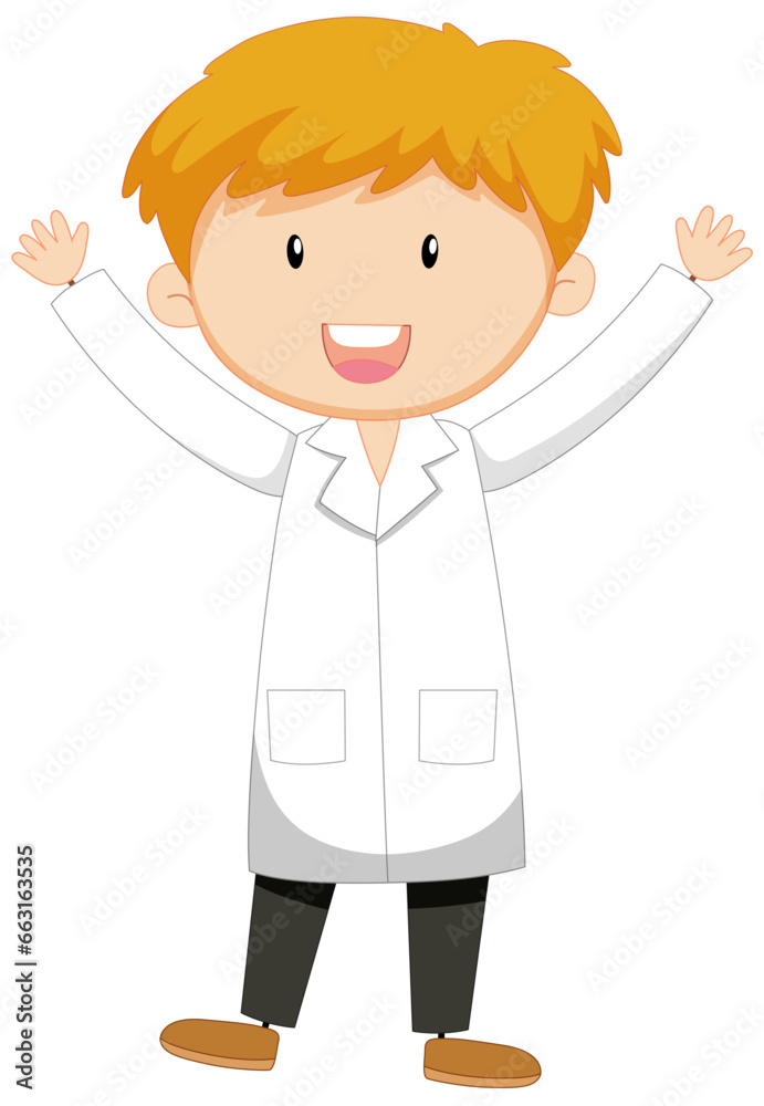 Cute Male Scientist Cartoon Character in Gown Cute Male Scientist Cartoon Character in Gown