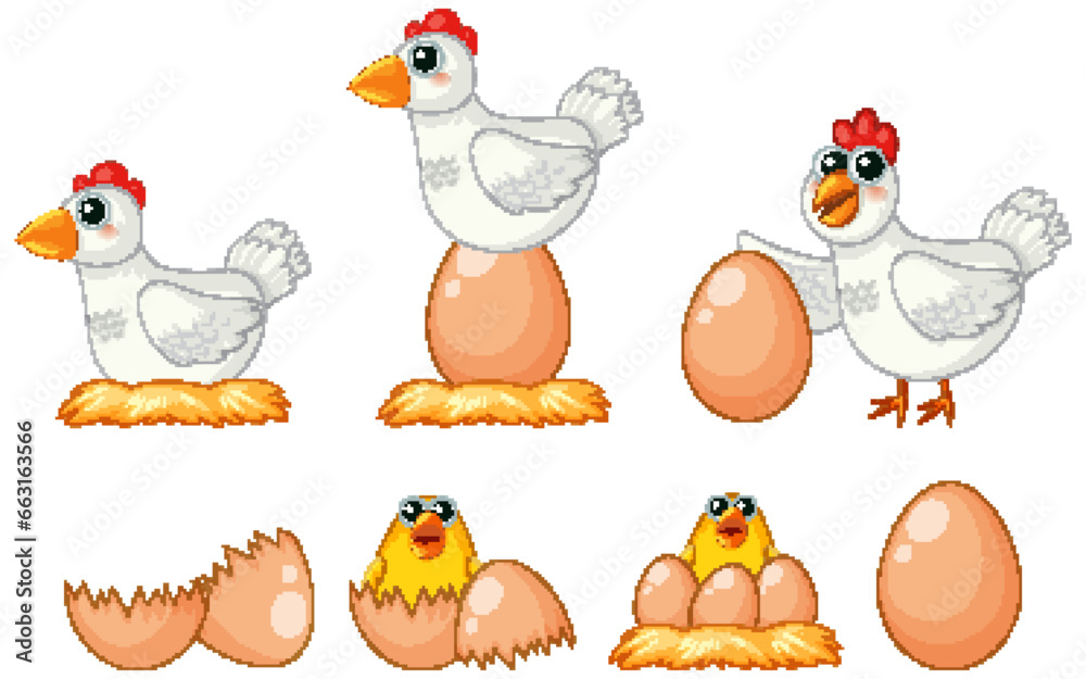 Fototapeta premium From Hen Laying Egg to Chick Born: A Cartoon Journey