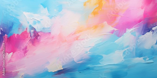 Closeup of abstract rough colorful multicolored neon blue, pink and yellow colored art painting texture, with oil brushstroke, pallet knife paint on canvas © Coosh448