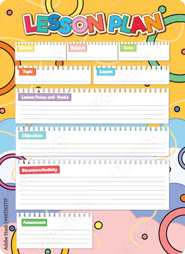 Lesson Plan for Student: Lined Notepad with Vector Illustration