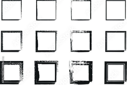 Charcoal pen rectangle borders, Grunge square and rectangle frames, Hand drawn doodle grunge square, Marker scratch scribble scrawl frames, Vector illustration of freehand painted angular note.