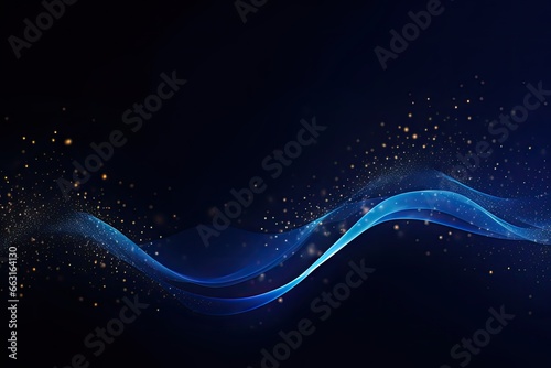 Abstract blue wave with glowing particles. Futuristic technology background. Vector illustration, Dark blue and glow particle abstract background, AI Generated