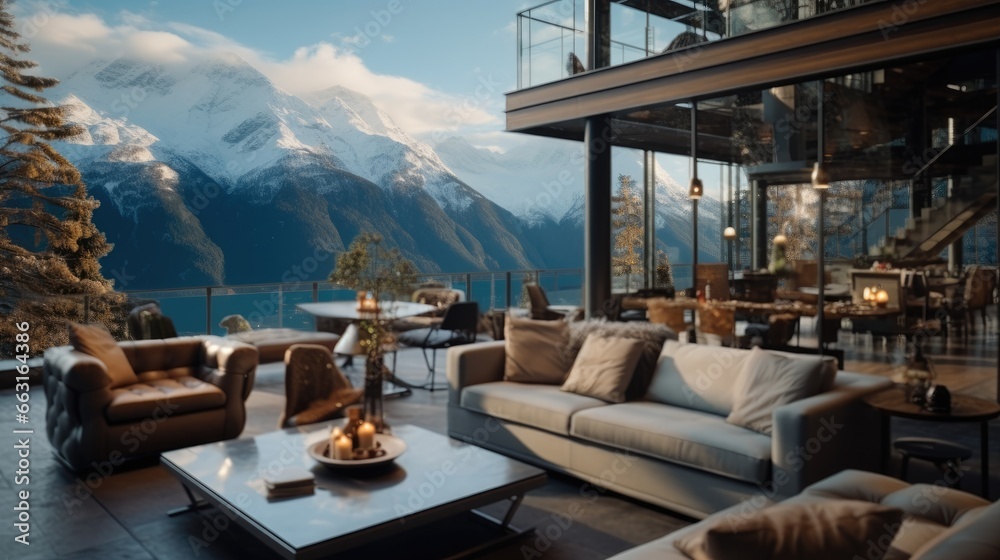 Luxury hotel in the mountains with the beautiful view.
