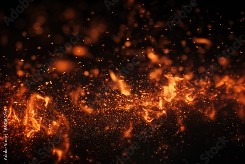 close up of burning fire flames on black background with bokeh effect  Detail of fire sparks isolated on black background  AI Generated