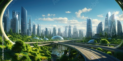 Wallpaper Mural Modern green sustainable highway, city background