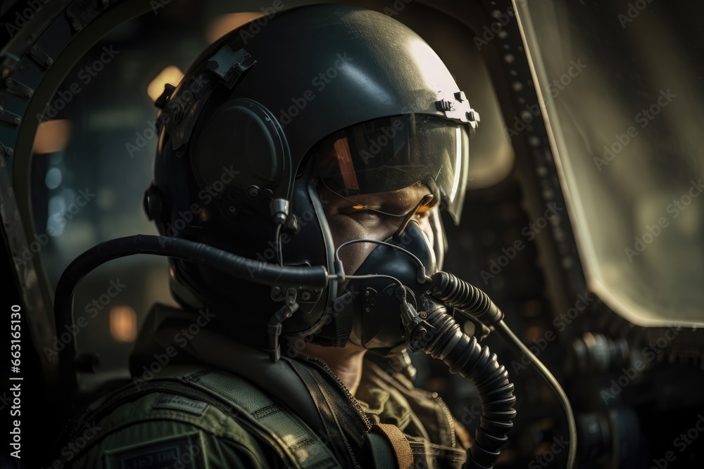 Portrait of a special forces soldier in the cockpit of a military aircraft, A geared up fighter pilot sitting in an aircraft, AI Generated Portrait of a special forces soldier in the cockpit of a military aircraft, A geared up fighter pilot sitting in an aircraft, AI Generated