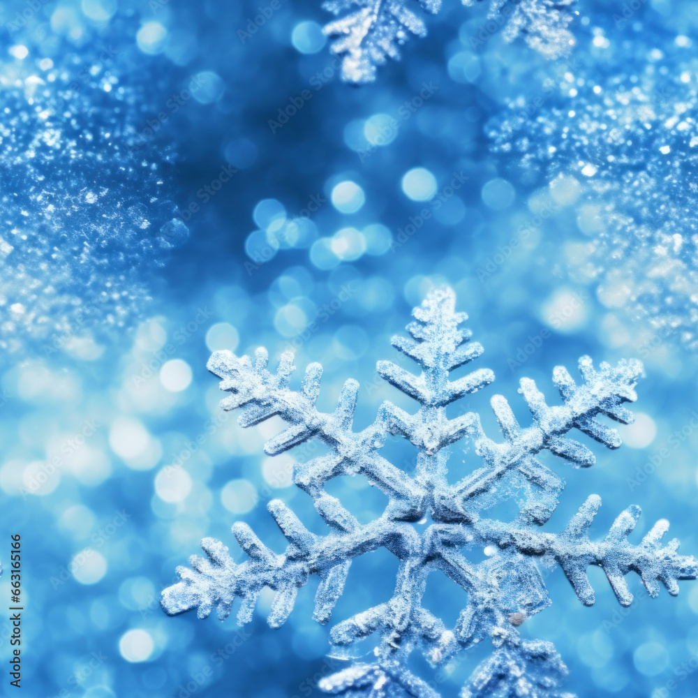 Winter Christmas seamless pattern with big snowflakes, snow, and bokeh lights Winter Christmas seamless pattern with big snowflakes, snow, and bokeh lights