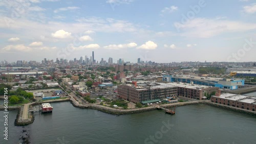 Brooklyn New York Redhook Industrial Area Aerial View 4k photo