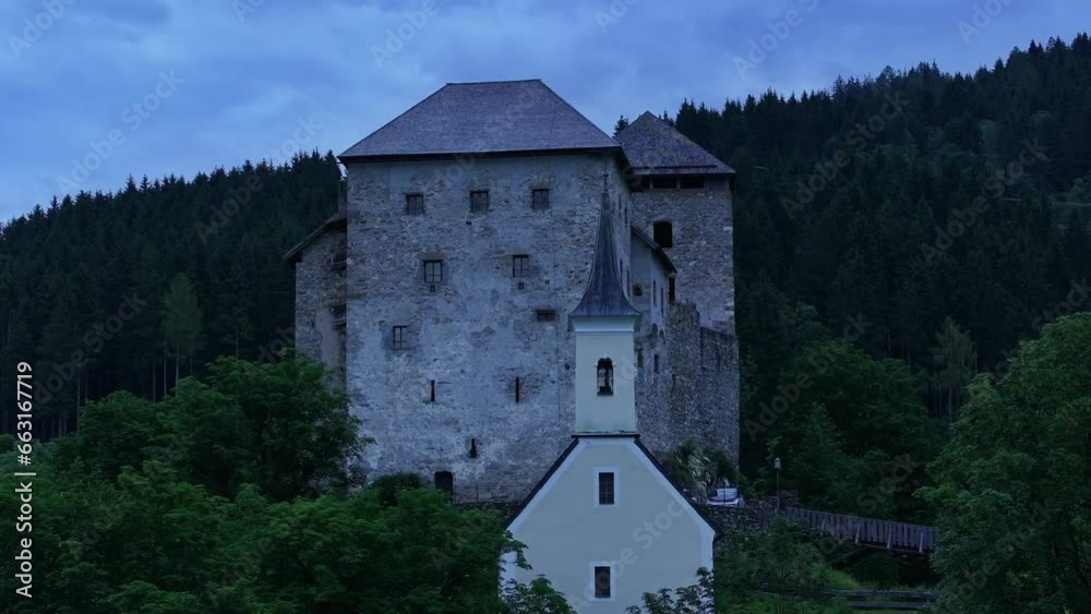 Evening sky descending over the ancient Castle Kaprun. Austrian tourist attractions Evening sky descending over the ancient Castle Kaprun. Austrian tourist attractions
