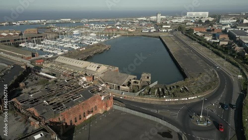 Grimsby Ice Company Derelict Building Docks Harbour Port Aerial View Historic Industrial East Coast UK photo