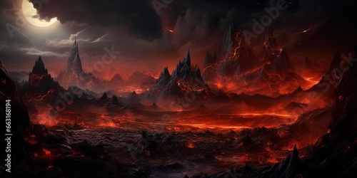 Alien planet with lava and magma.