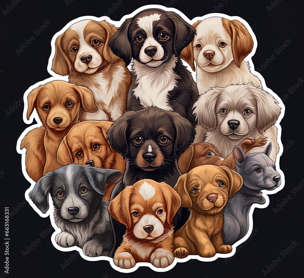 Set Sticker Baby Dog, generative ai