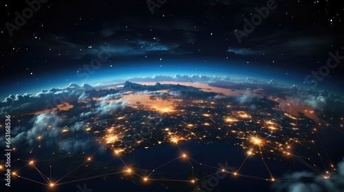 Global Communications, Satellites facilitate global information exchange on a network encompassing Earth.