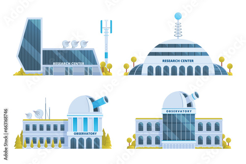 laboratory, research center or lab building vector illustration collection. Flat design front view concept for city illustration