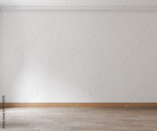 Empty room, floor of parquet, white wall and ceiling, for interior furnitures display, 3d rendering