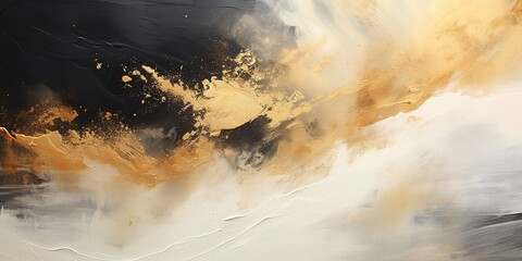 Poster Zwart Abstracte goud zwarte verftextuur  © Coosh448