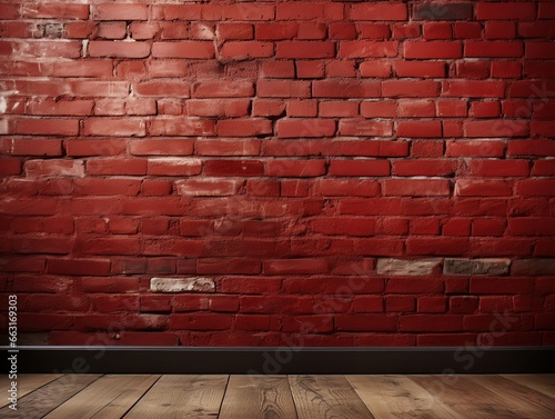 Red brick wall texture and wood floor background  Generative AI