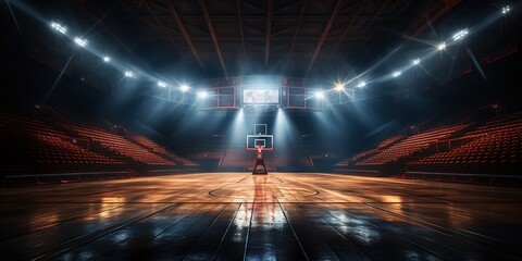 Rideaux Stade Empty basketball arena, stadium, sports ground with flashlights and fan sits  © Coosh448