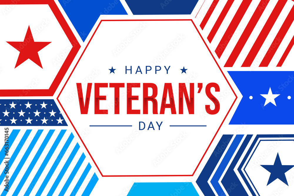 Veterans day template background. Celebrated in United States on November 11. Modern patriotic backdrop