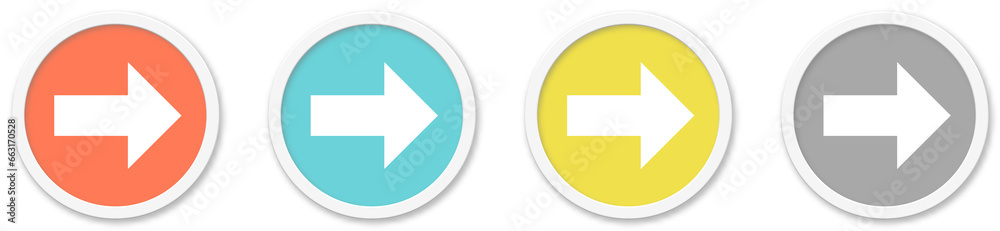 Pfeil Icon nach rechts - Symbol auf 4 runden Buttons Pfeil Icon nach rechts - Symbol auf 4 runden Buttons