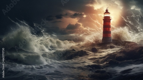 Lighthouse In Stormy Landscape - Leader And Vision Concept AI Generated  © Abbassi