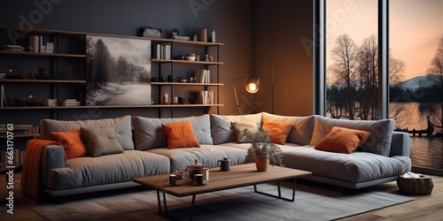 Interior of modern room with cozy sofa © Coosh448