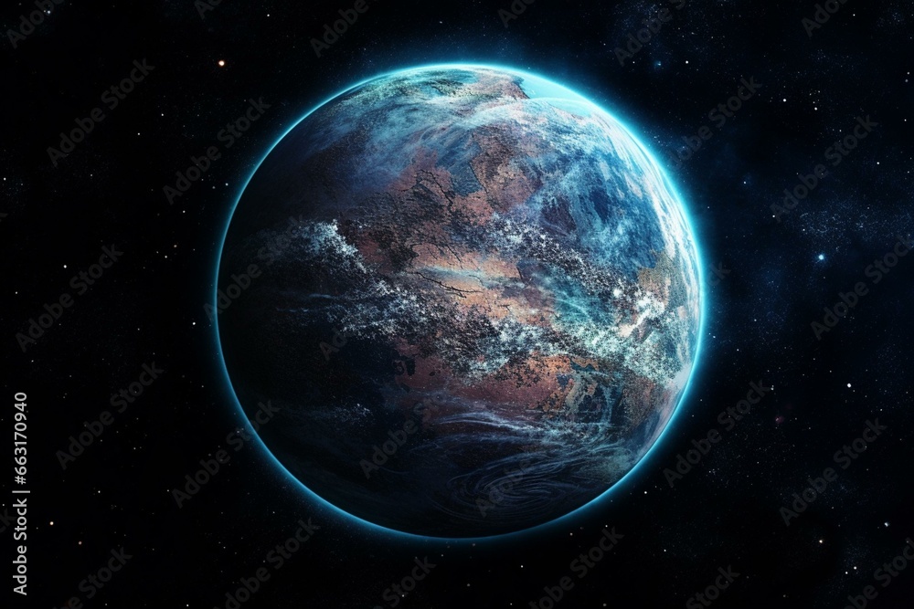 Blue-toned illustration of planet Earth. Generative AI
