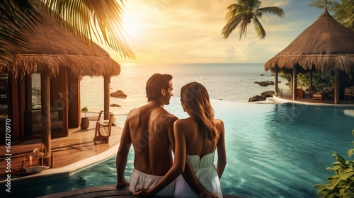 luxury travel, romantic beach getaway holidays for honeymoon couple, tropical vacation in luxurious hotel. 