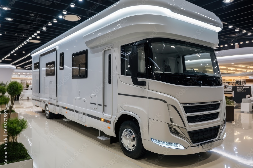 Naklejka premium White motor home in showroom.