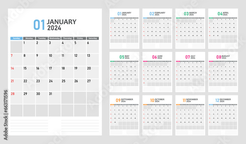 Vector calendar grid for 2024