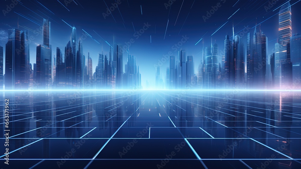 Abstract dark blue tech futuristic background with lines and spotlights. Communication technologies for Internet business. augmented virtual reality. AI Abstract dark blue tech futuristic background with lines and spotlights. Communication technologies for Internet business. augmented virtual reality. AI