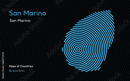 Creative map of San Marino. Political map. San Marino Capital. World Countries vector maps series. Spiral fingerprint series 