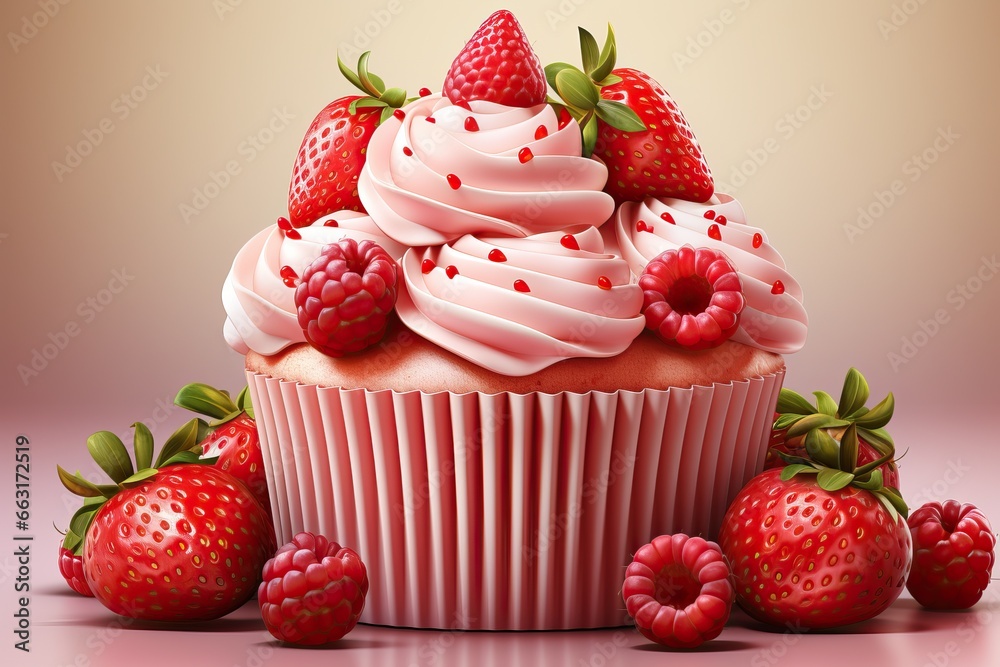 Berry Cupcake with Fresh Raspberries and Strawberries Berry Cupcake with Fresh Raspberries and Strawberries