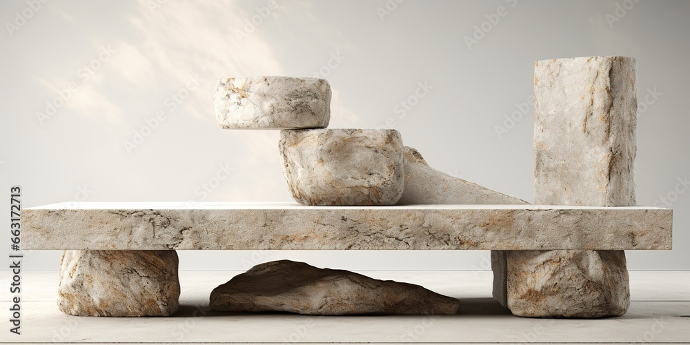 White stone podium. Created with generative - obrazy, fototapety, plakaty 