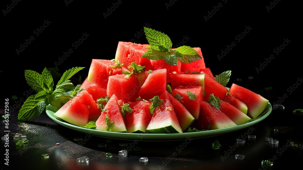 Sliced Watermelon with Mint Garnish