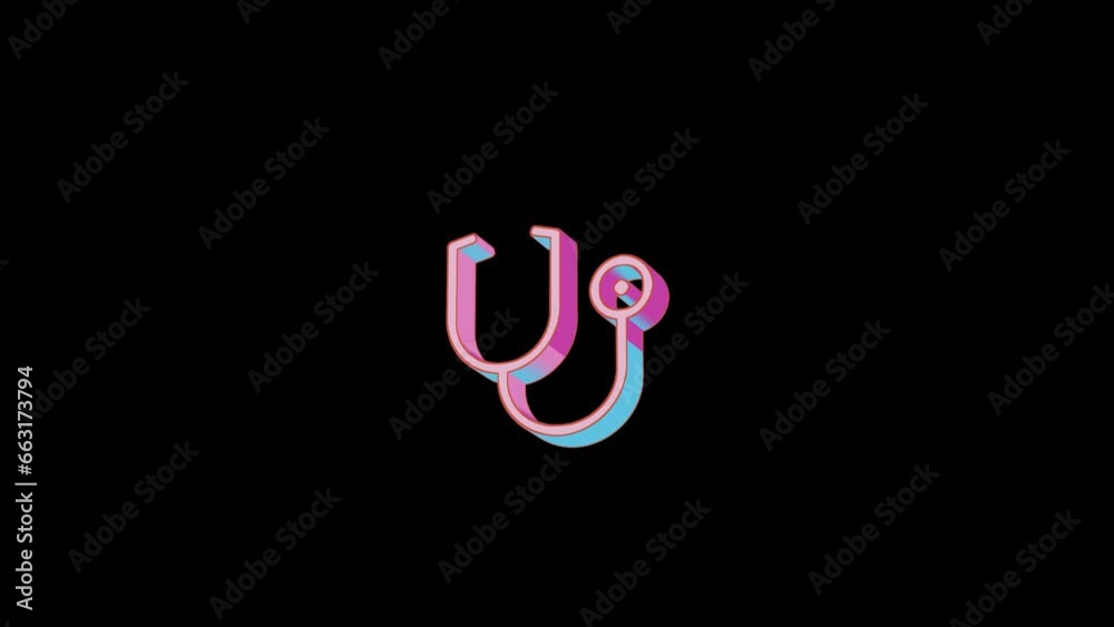 Bright stethoscope icon is jumping merrily. Retro style. Alpha channel black. Looped from frame 120 to 240, Alpha BW at the end Bright stethoscope icon is jumping merrily. Retro style. Alpha channel black. Looped from frame 120 to 240, Alpha BW at the end