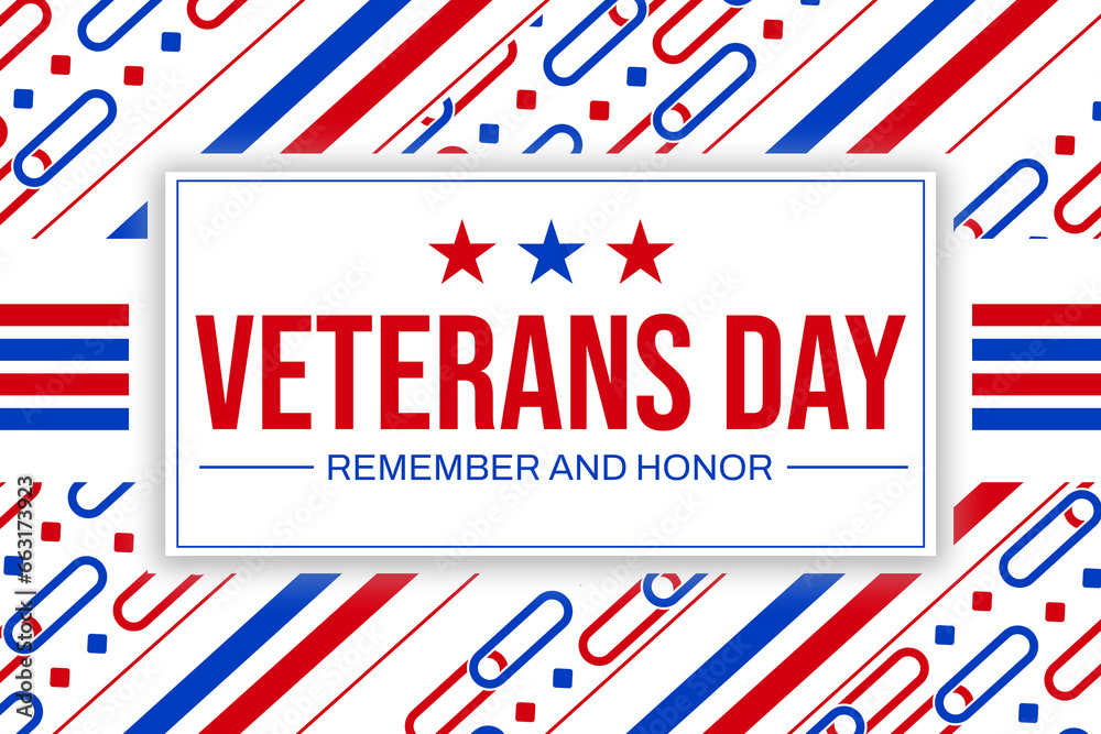 Obraz premium Happy Veterans Day, Remember and Honor. November 11. Modern patriotic backdrop