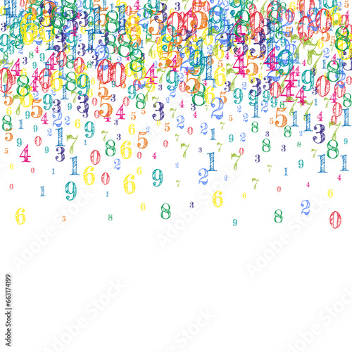 Flying colorful digits and numbers. School math