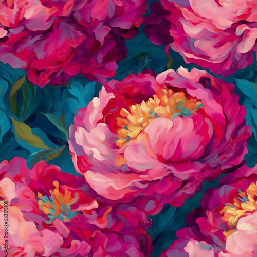 Seamless Floral Pattern. Peony Seamless Pattern. Floral Pattern For Textile, Fabric, And Design. Pink Flower Background.