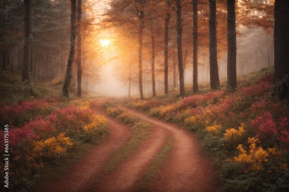 Obraz premium Stunning natural scenery with warm, vibrant deciduous tree colors in the fall