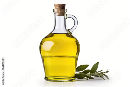 Healthy eating unleashed. Organic olive oil fresh on white background isolated. Liquid gold in glass bottle with harvest. Salad perfection