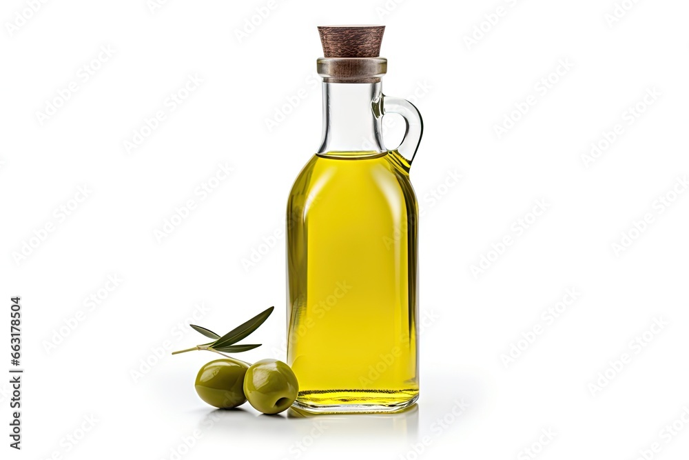 Healthy eating unleashed. Organic olive oil fresh on white background isolated. Liquid gold in glass bottle with harvest. Salad perfection Healthy eating unleashed. Organic olive oil fresh on white background isolated. Liquid gold in glass bottle with harvest. Salad perfection